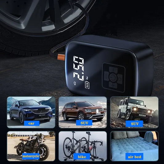 Cordless Air Compressor with Digital Gauge, LED Light, and Automatic Shut-Off for Safety